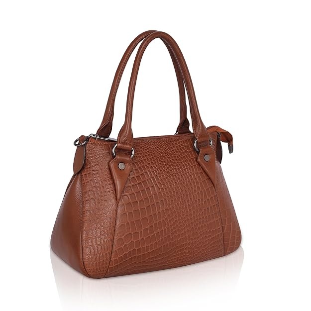 Velmora Croc-Embossed Leather Tote & Sling Bag for Women – Top Handle Shoulder Handbag (Brown) Luxury Full-Grain Croc-Embossed Leather Tote