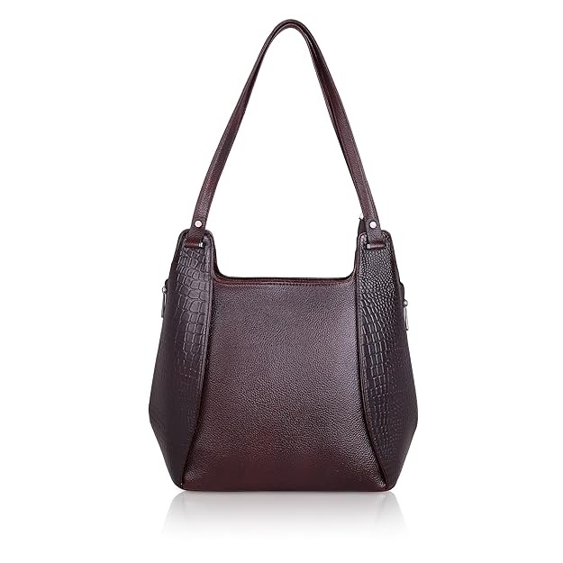 Velmora brown genuine leather shoulder hobo bag for women