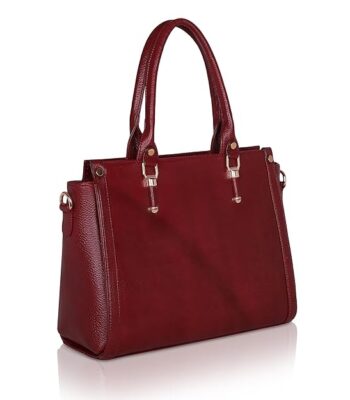Velmora maroon genuine leather satchel handbag for women with structured top handle design