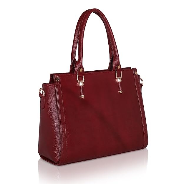 Velmora maroon genuine leather satchel handbag for women with structured top handle design